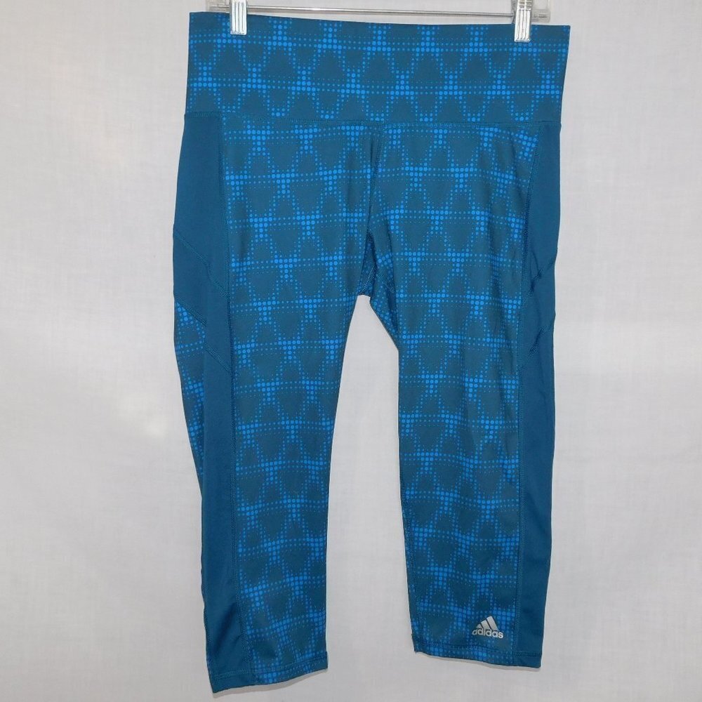 Adidas Performance Climalite Blue Mineral Dot Print 3/4 Crop leggings Womens L